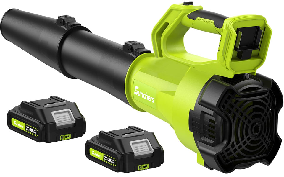 Sunchers cordless leaf blower motor shows powerful airflow for yard tasks.