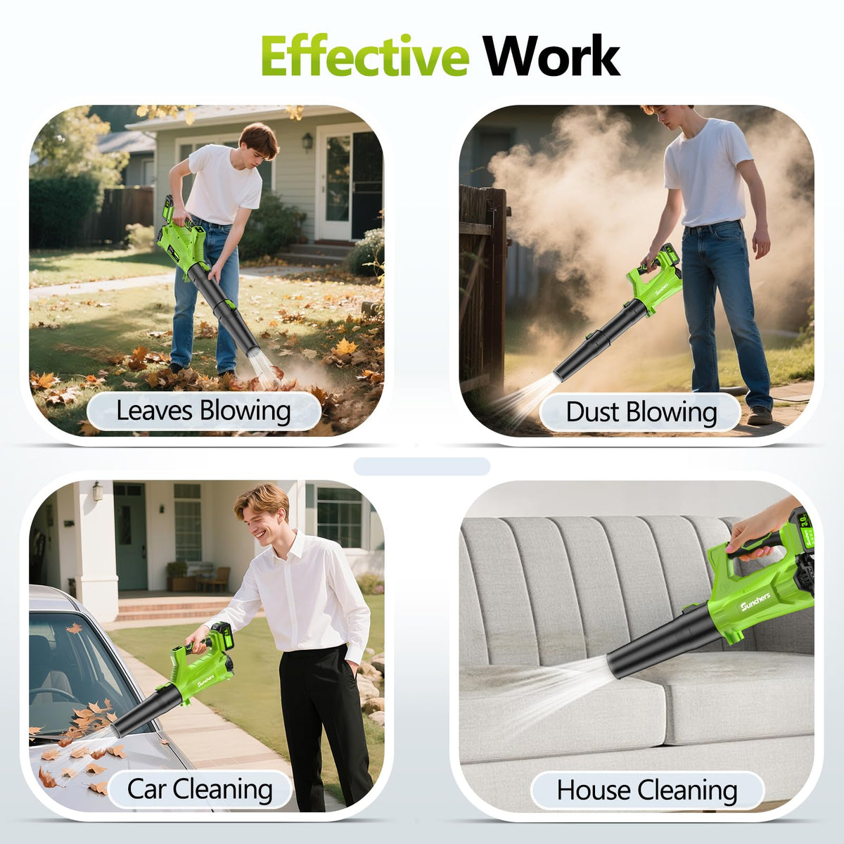 SUNCHERS leaf blower two-speed control adapts to dust and leaves