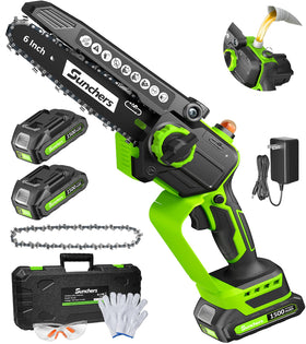 SUNCHERS Mini Chainsaw 6-Inch in hand for precise pruning and quick cut tasks