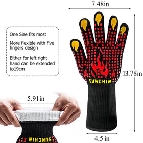 Sunchin 13-inch gloves provide extended wrist protection during deep reach into smokers.