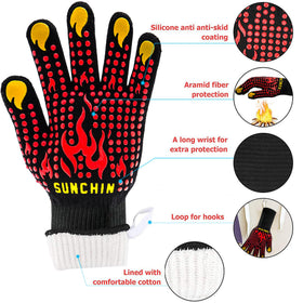Sunchin gloves feature breathable inner knit for comfort during long cooks.