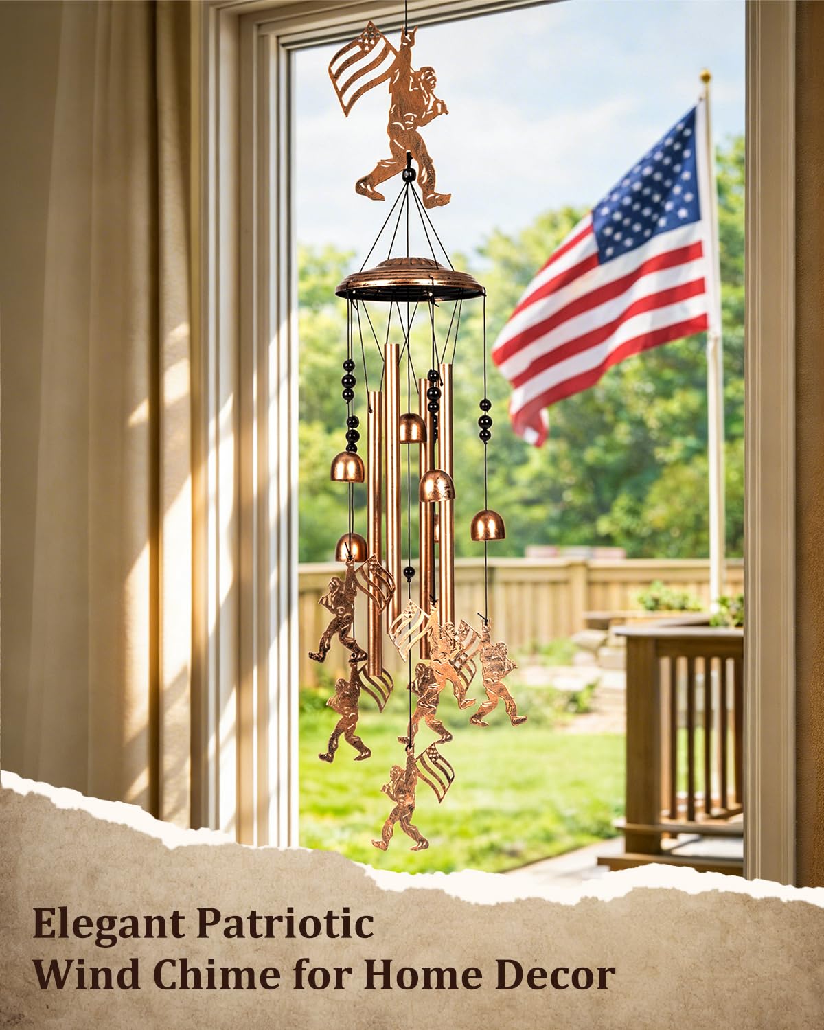 Suncket Bigfoot wind chimes antique bronze finish resists rust.