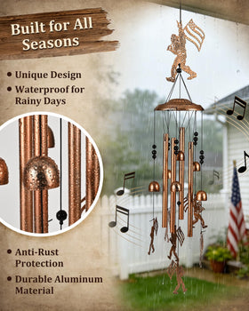 Suncket Bigfoot wind chimes hanging on a porch for welcoming ambiance.