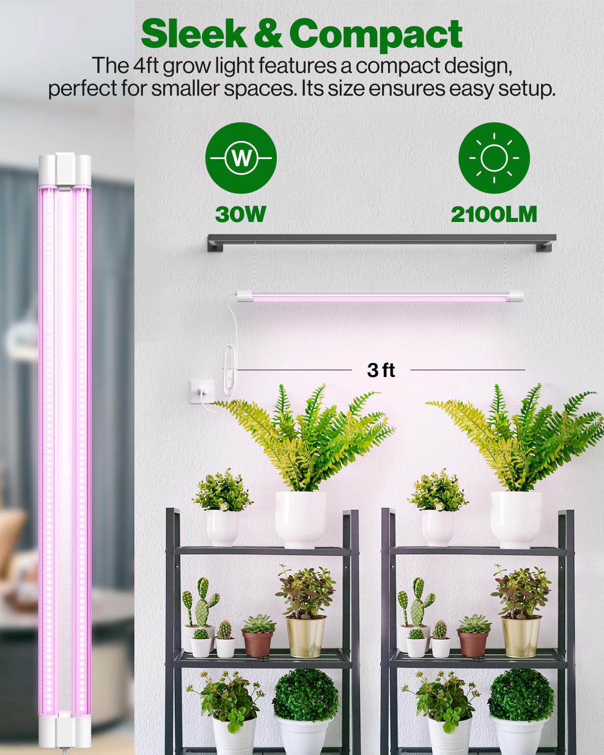 Sunco 3ft grow light full spectrum seed starting setup supporting early growth