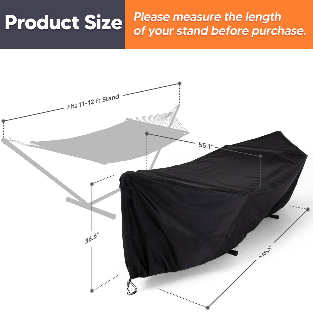 SUNCREAT hammock cover in black finish for durable outdoor use