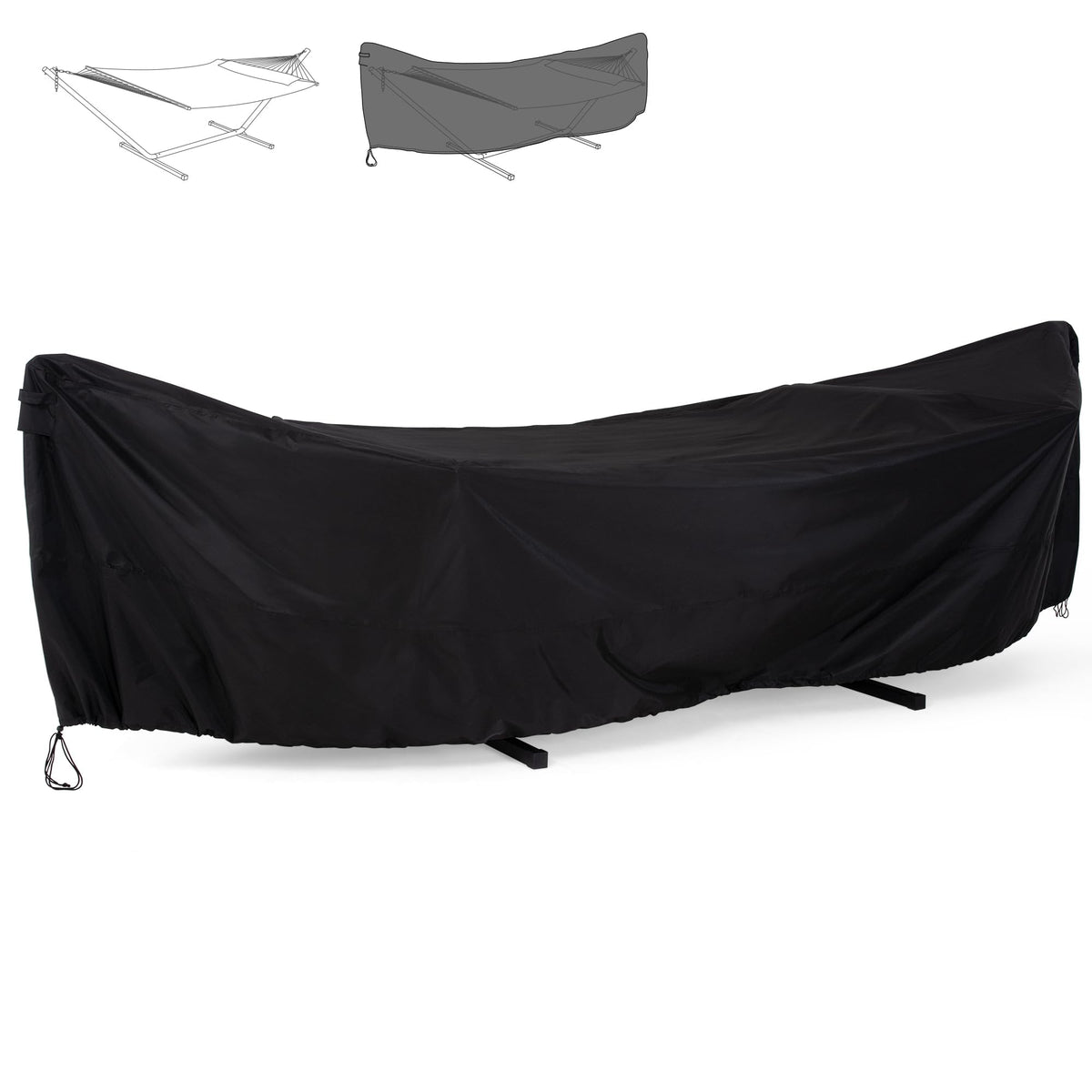 SUNCREAT hammock cover with waterproof fabric protecting an 11-12ft setup