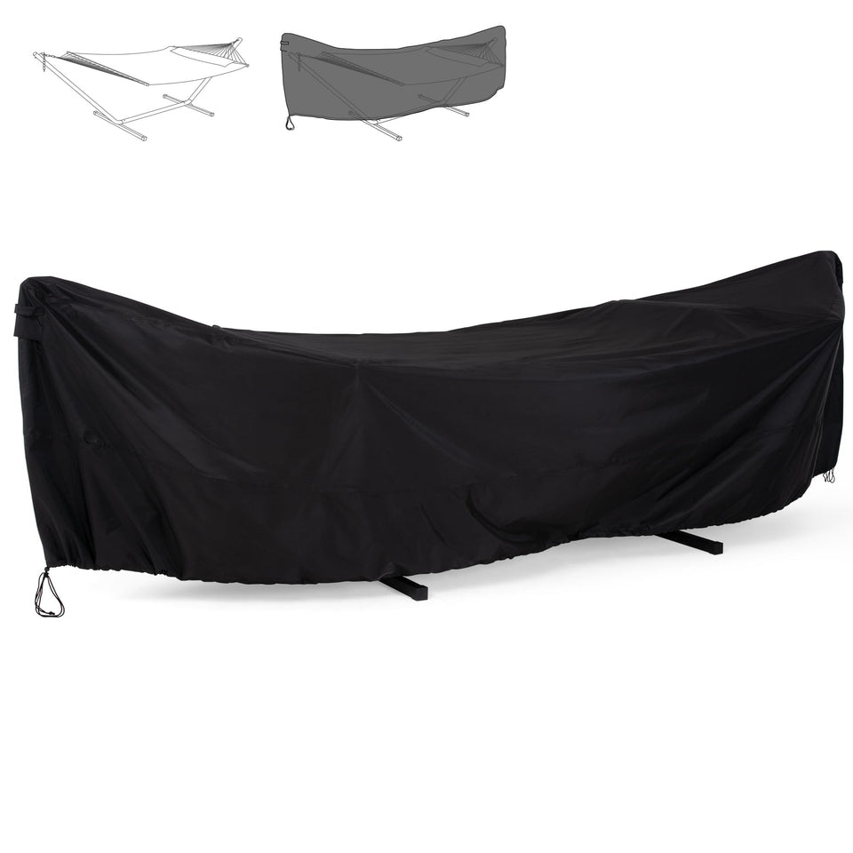 SUNCREAT hammock cover with waterproof fabric protecting an 11-12ft setup