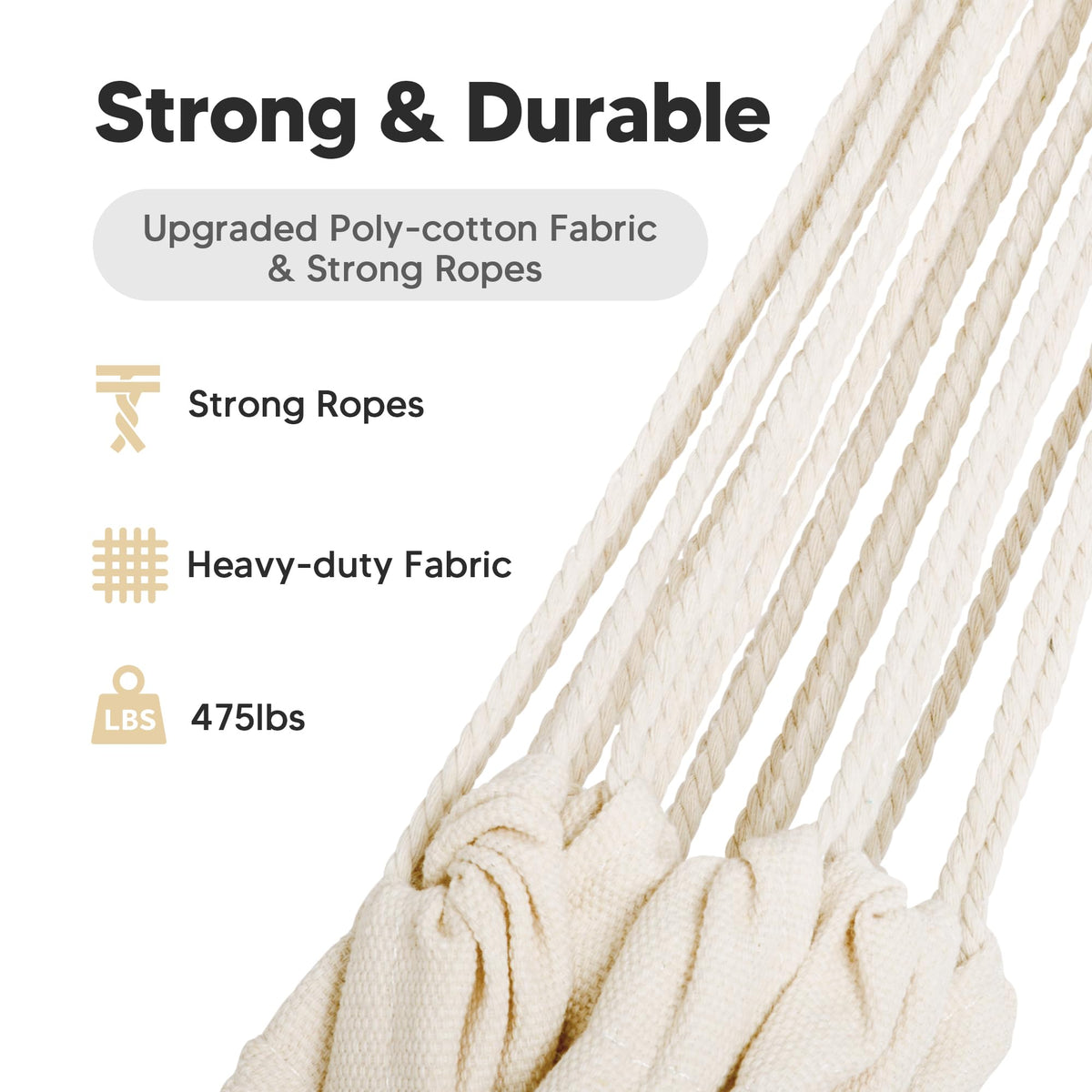 SUNCREAT hammock rope end highlights durable construction and longevity.