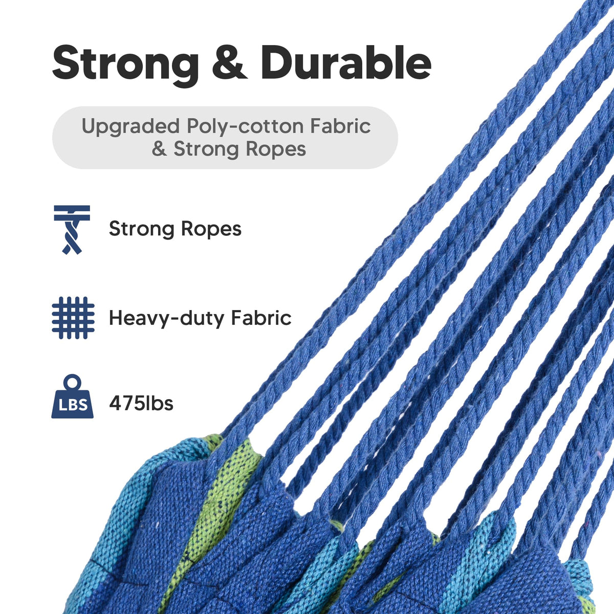 Suncreat hammock bed measures 98 by 59 inches for two-person comfort.
