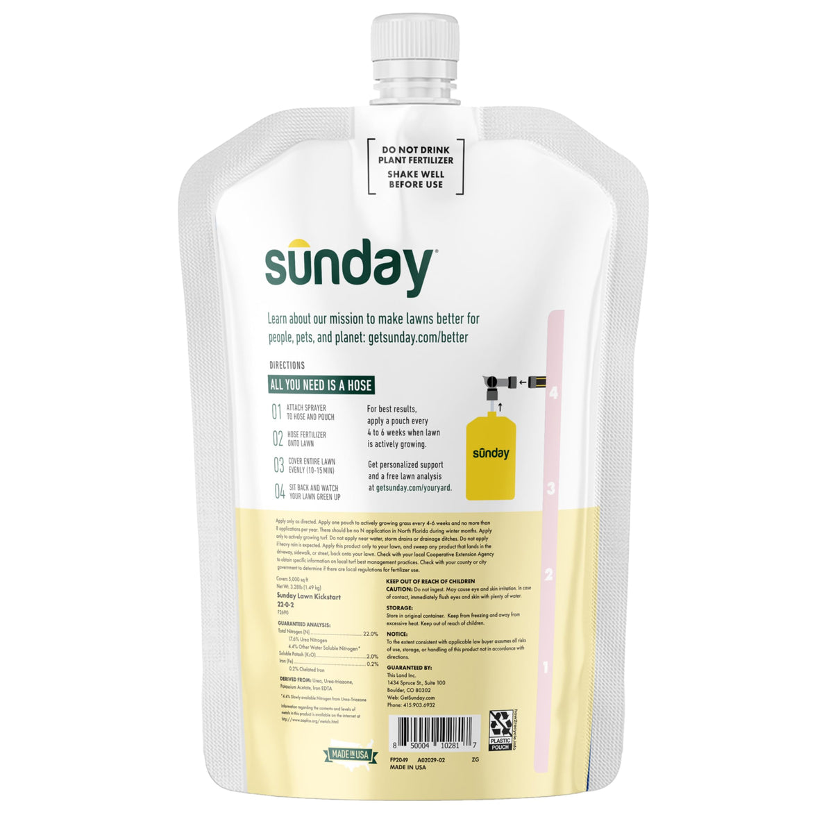 SUNDAY Green Machine covers up to 5,000 sq ft per bottle for large lawns.