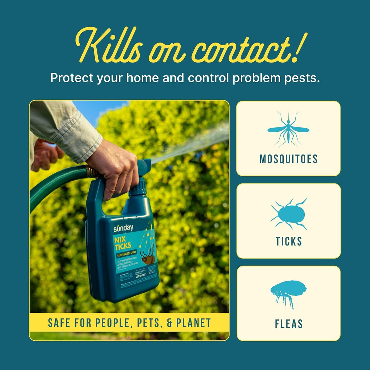 Sunday Nix Ticks pet-safe area image emphasizing yard use after drying