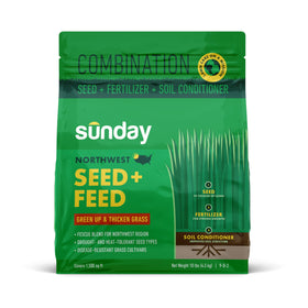 Sunday Northwest Seed + Feed grass seed boosts lawn vigor in Northwest climates.
