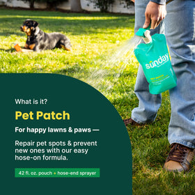 Sunday Pet Patch hose-end sprayer in action delivering even coverage.