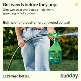 Bottle connected to hose showing quick, even coverage on lawn
