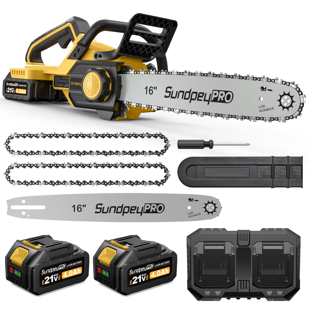 SundpeyPRO 42V 16 inch chainsaw showing the brushless motor for powerful cuts in outdoor tasks