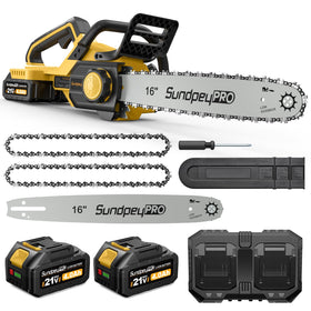 SundpeyPRO 42V 16 inch chainsaw showing the brushless motor for powerful cuts in outdoor tasks