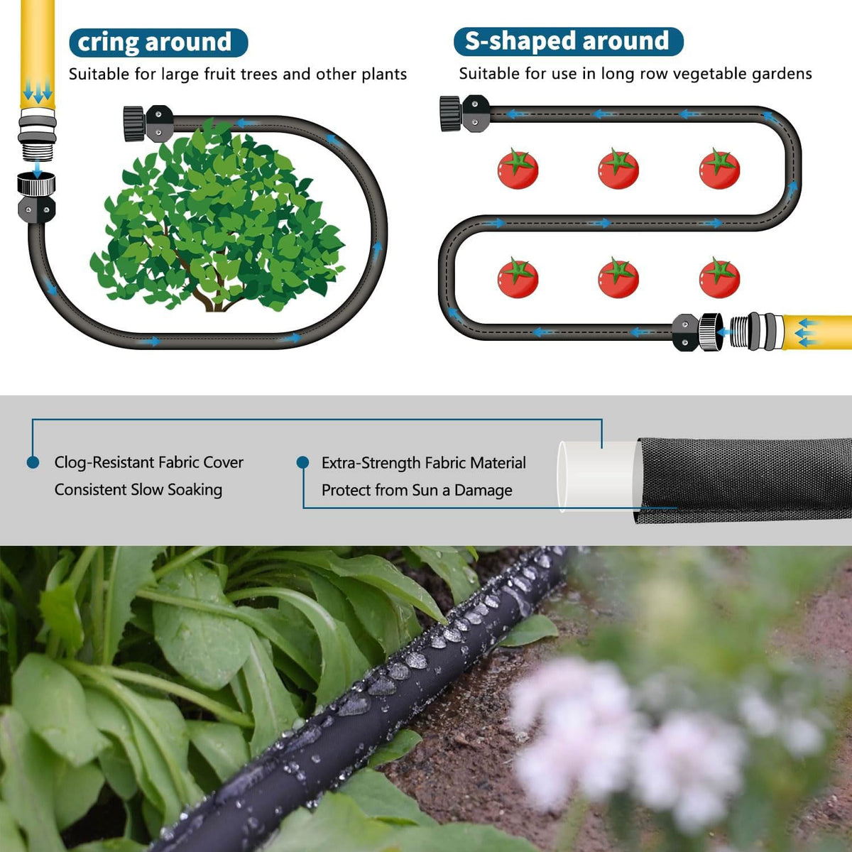 Suneed flat soaker hose 10ft features durable material for outdoor use