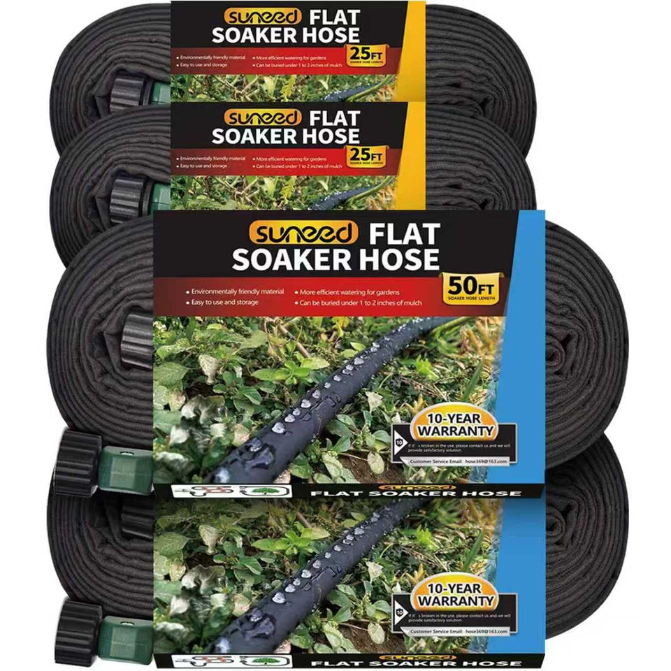 Suneed flat soaker hose 25ft 2-pack coiled for easy storage and even watering