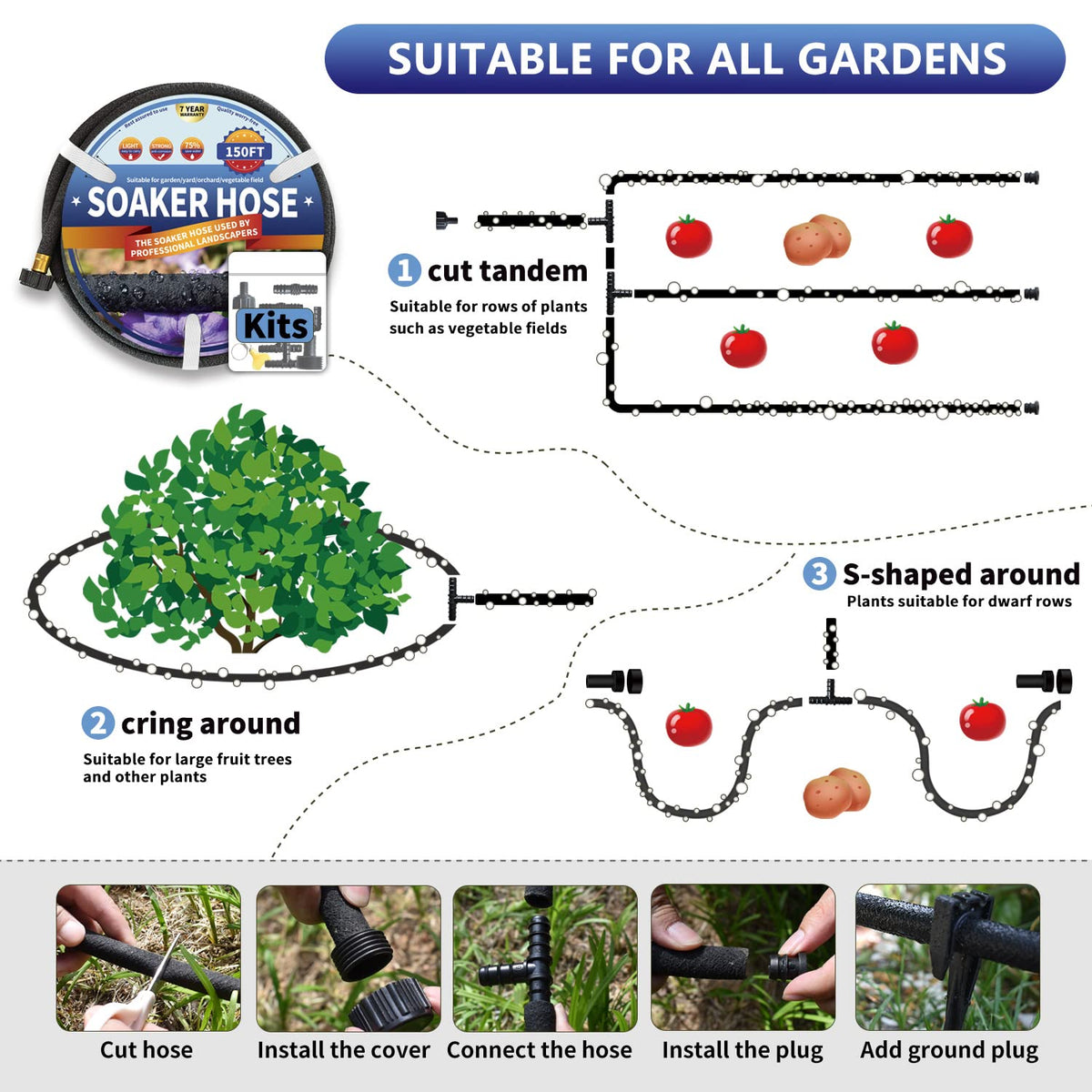 Suneed garden watering hose providing targeted irrigation for lawn and beds