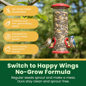 Close-up of sunflower, safflower, and peanuts in Happy Wings No Grow mix.