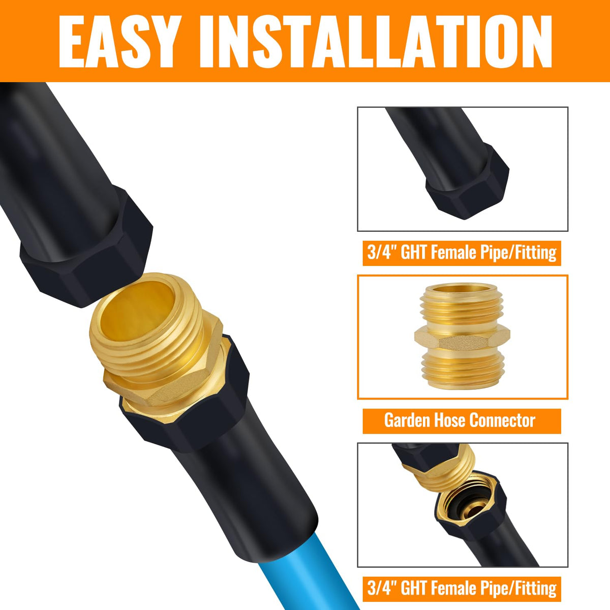 SUNGATOR leak-proof hose connector with washers and tape prevents leaks