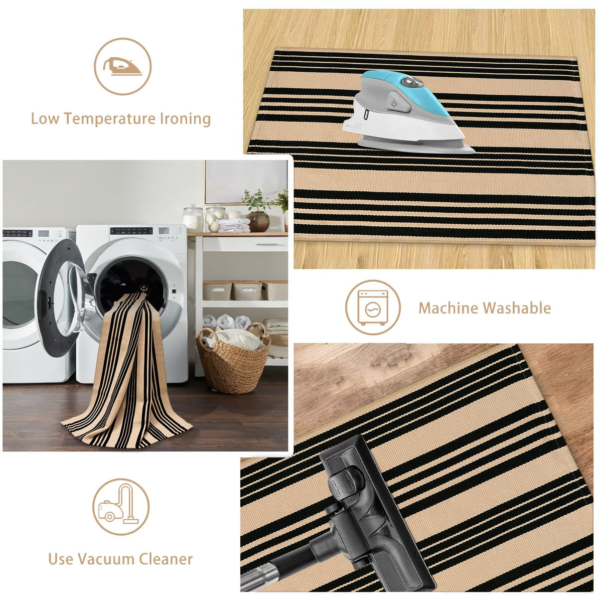 Sungea striped front door rug design complements farmhouse or modern entryways.