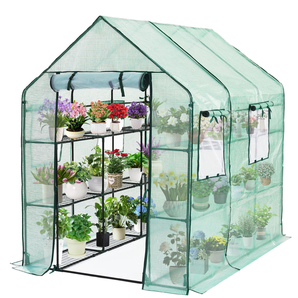 SUNGIFT greenhouse exterior 56x85, spacious outdoor growing area for multiple plants.