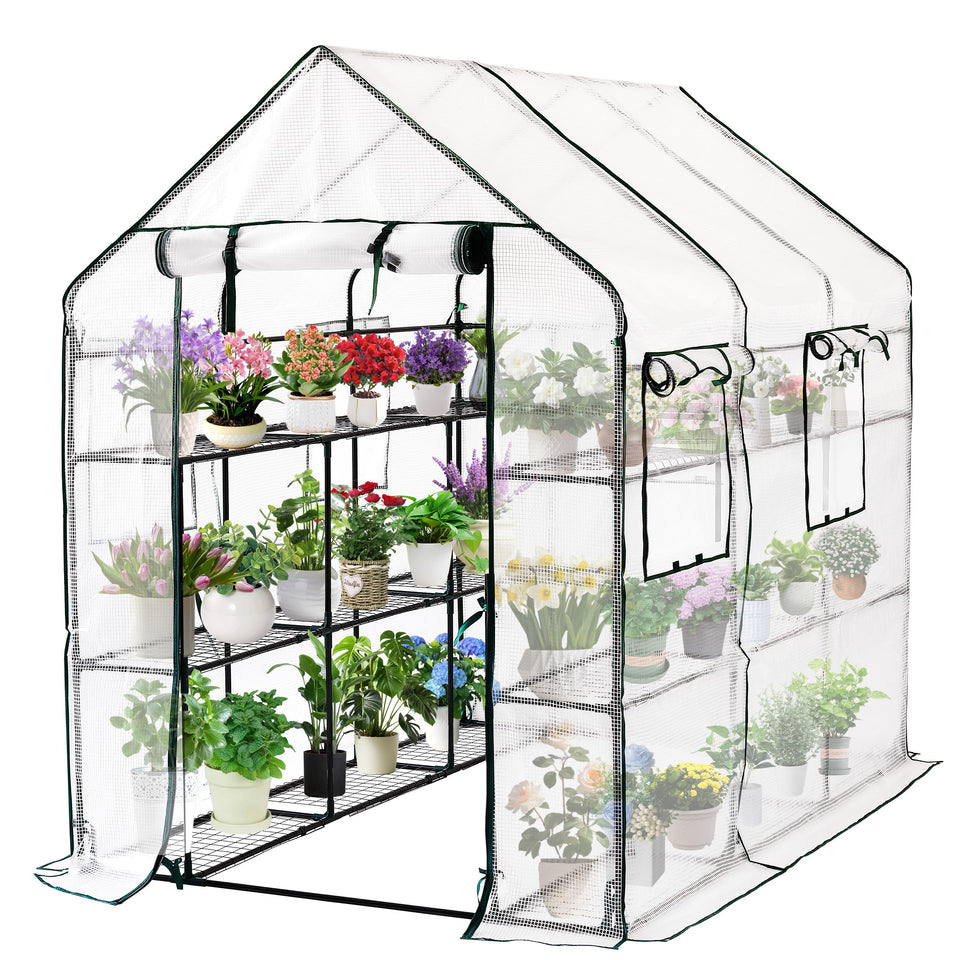 SUNGIFT walk-in greenhouse interior offers ample space for plants and pots.