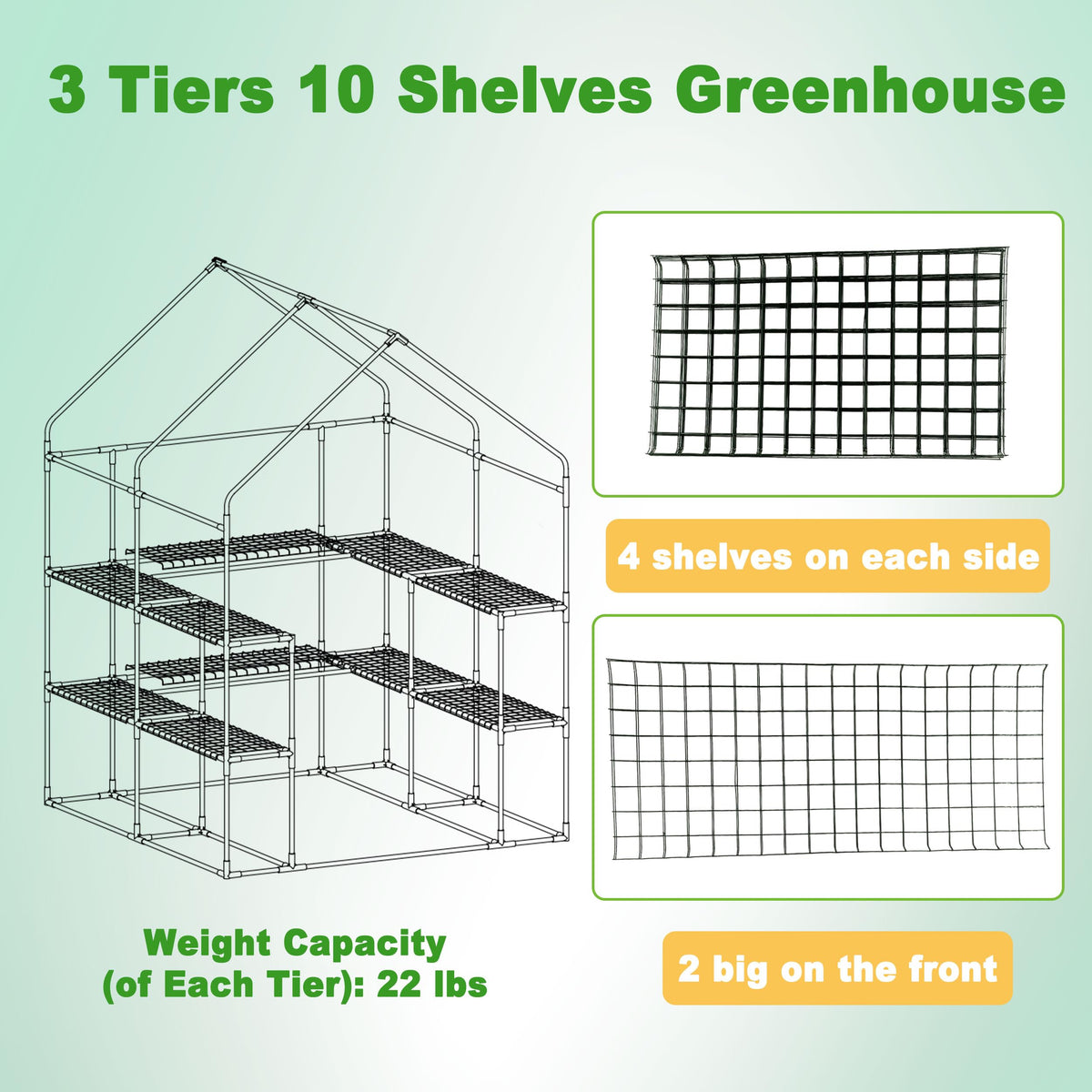 SUNGIFT Walk-in Greenhouse front shelves maximize space for seedlings