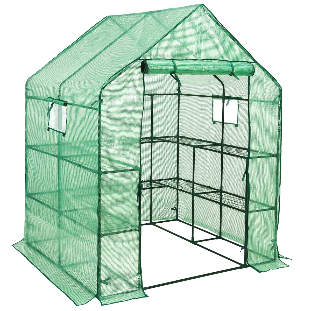 SUNGIFT Walk-in Greenhouse side view shows spacious shelving for herbs and flowers