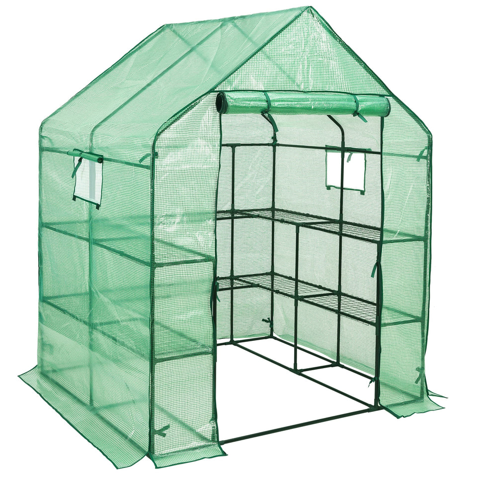 SUNGIFT Walk-in Greenhouse side view shows spacious shelving for herbs and flowers