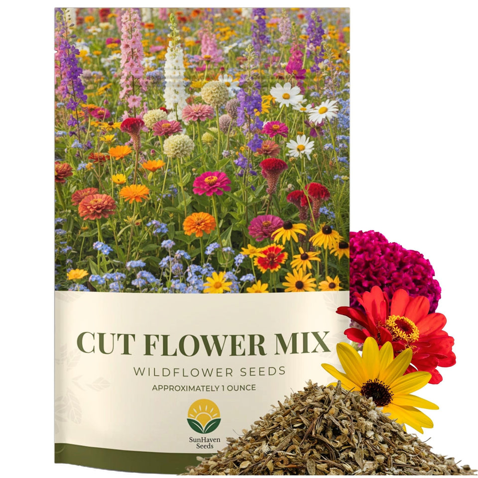 SunHaven Seeds cut flower garden mix in an extra-large packet for lush bouquets.