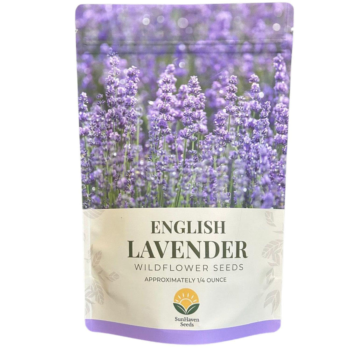 SunHaven Seeds English Lavender seeds in a resealable packet for freshness.