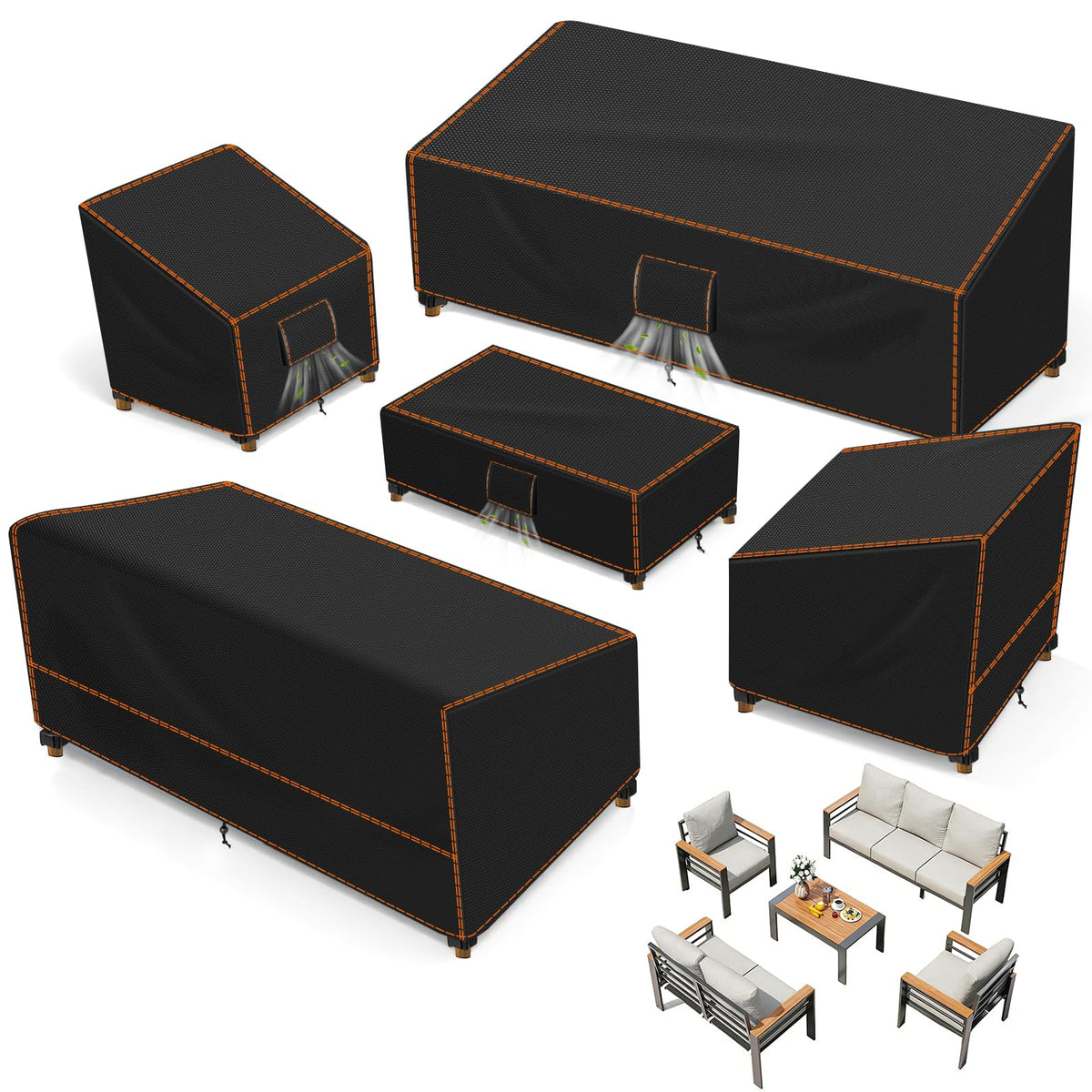SUNICO chair cover set close-up shows durable fabric and sealed seams for rain protection