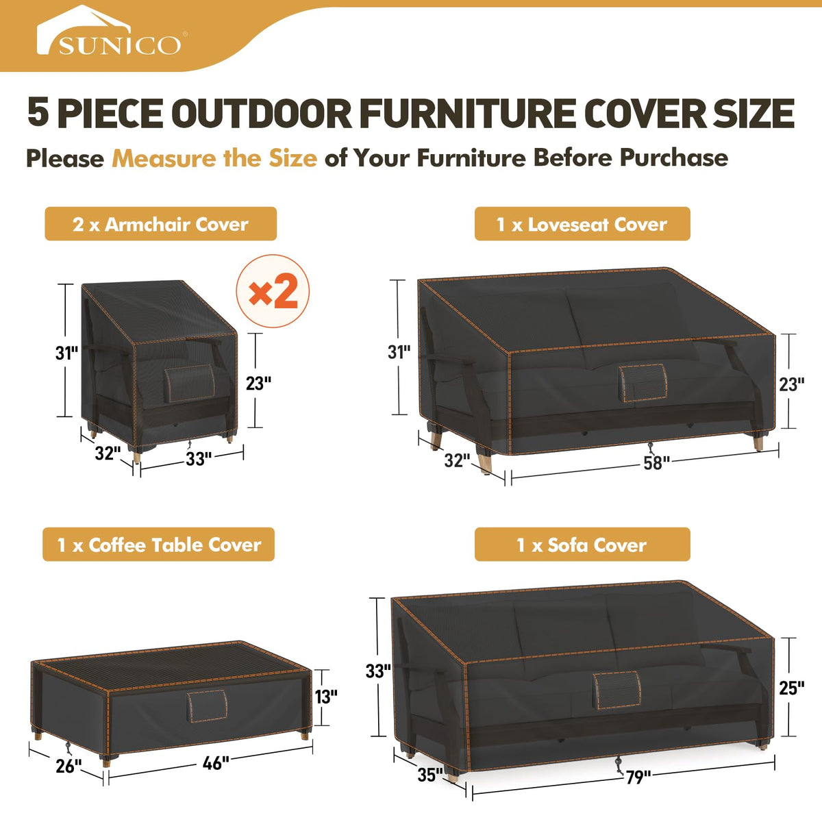 SUNICO loveseat cover waterproof close-up demonstrates snug fit for outdoor furniture