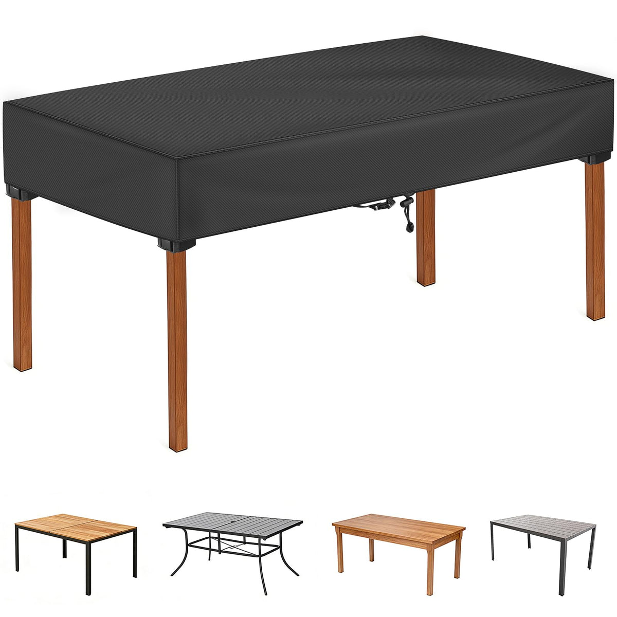SUNICO waterproof rectangular table cover protecting outdoor furniture from rain