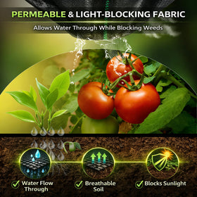 Sunifier weed barrier underlay for garden bed displays alignment stripes for easy installation.