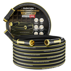 Sunifier Hybrid Rubber Hose 50ft, coiled, for quick watering and tidy storage.