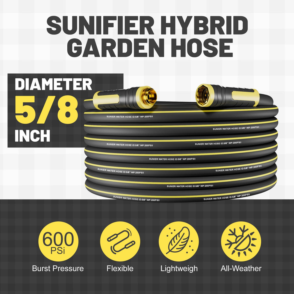 Sunifier Hybrid Rubber Hose 50ft, water-safe materials withstand daily garden tasks.