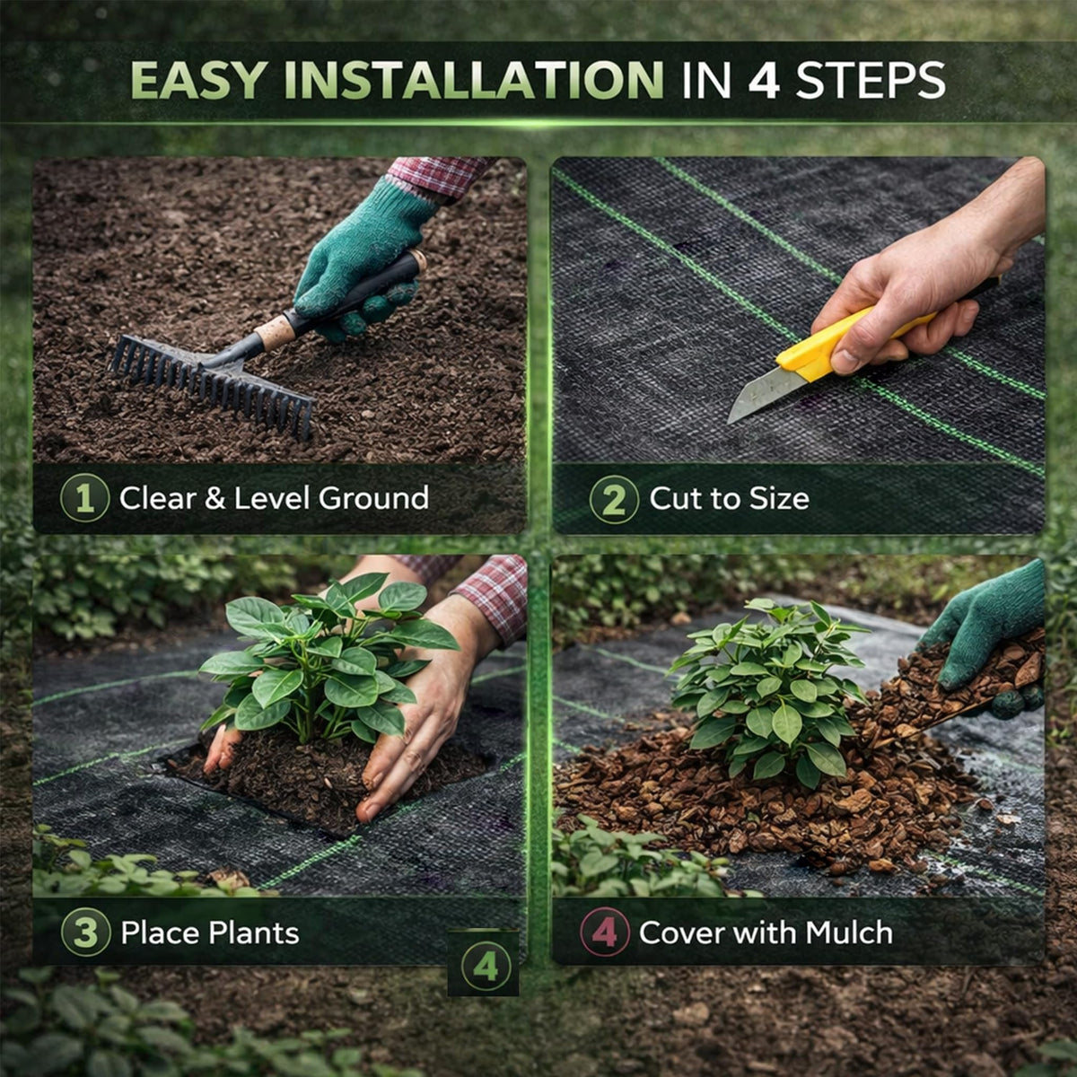 Sunifier landscape fabric with green stripes helps accurate alignment during installation.