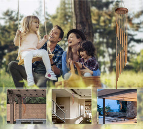 SuninYo wind chimes hung on patio offer calming outdoor soundscape