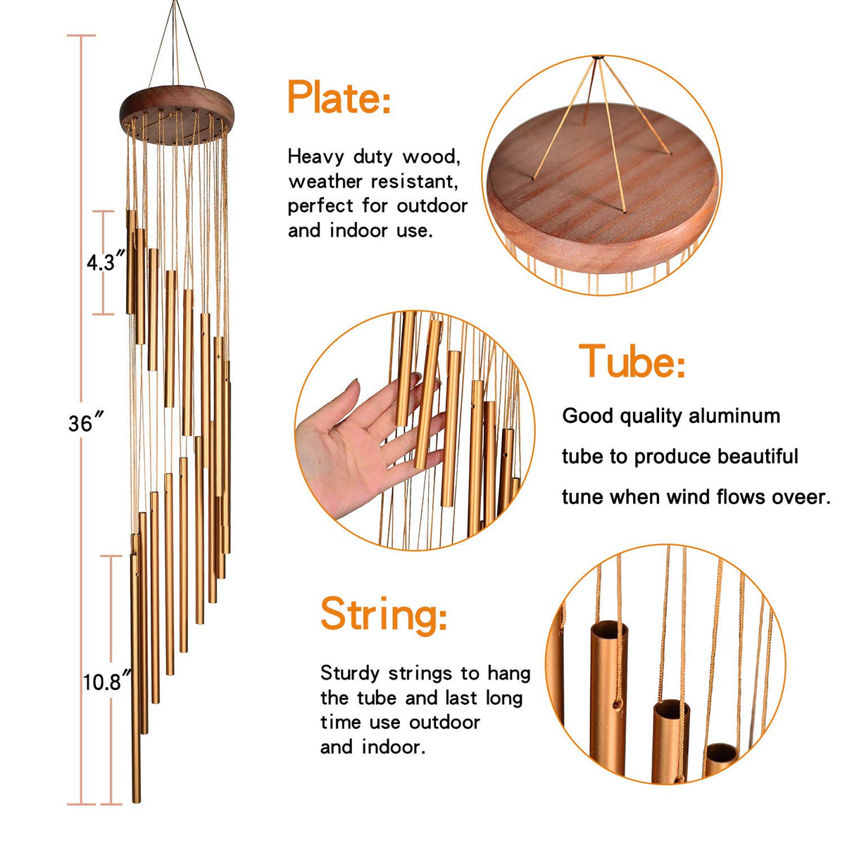 SuninYo wind chimes with S-hook design add elegant garden decor