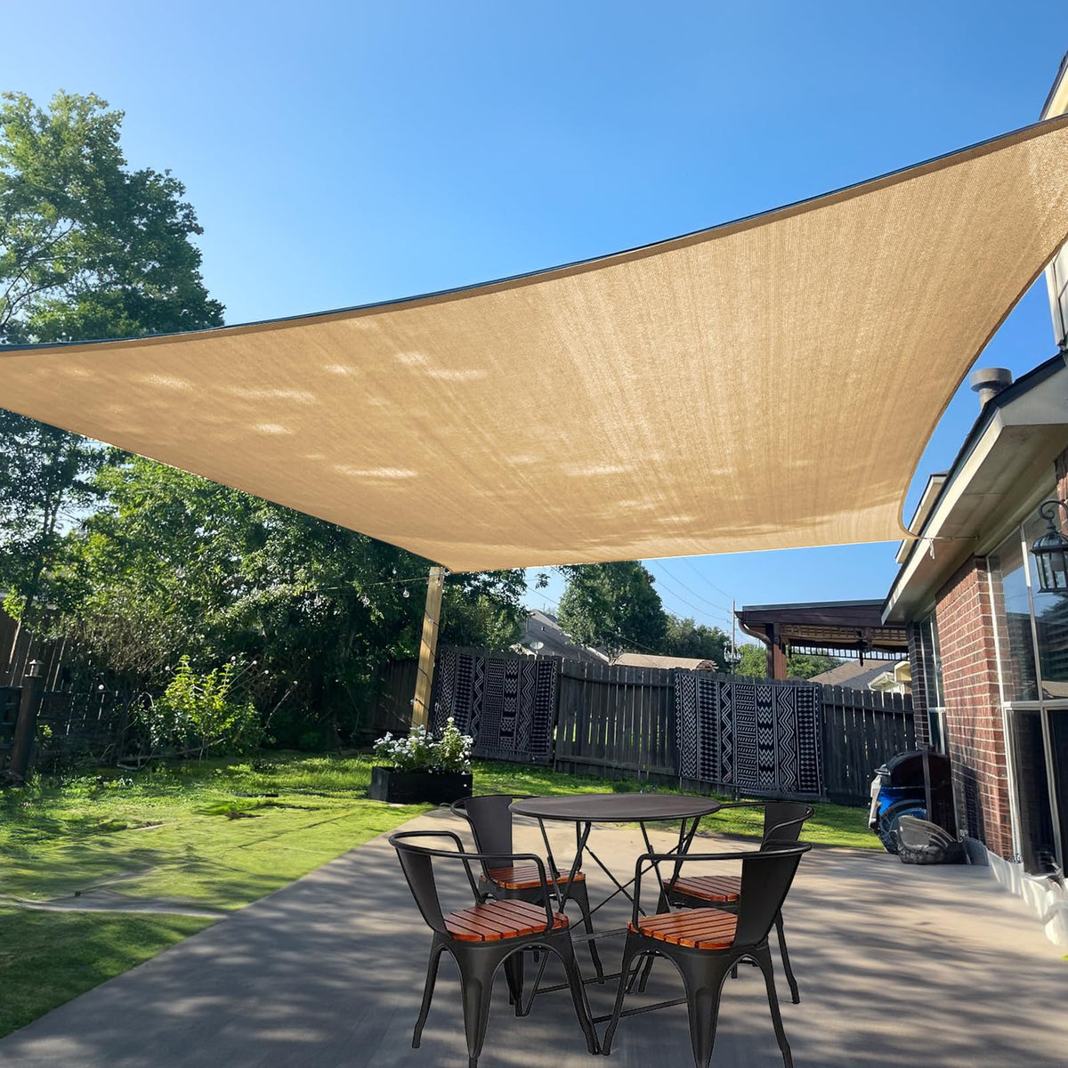 SUNLAX sun shade sail 8x10 in sand color provides cool breathable outdoor shade for patios.