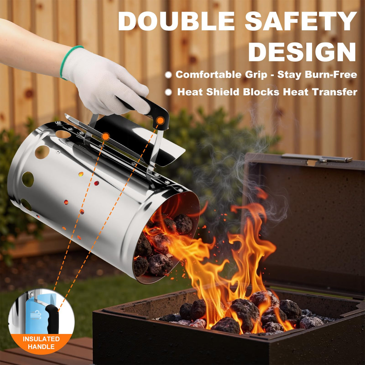 SUNLIFER heat shield detail for safer handling during hot coal use