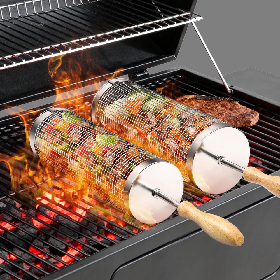 Sunlifer rolling bbq basket assembly shows quick setup for efficient grilling sessions.