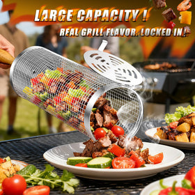 Sunlifer rolling bbq basket smooth rolling demonstrates even cooking across the grill rack.