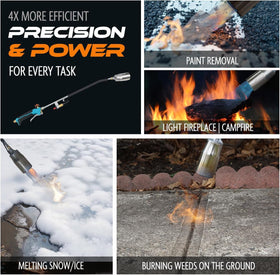 Sunlight Charcoal propane torch self-igniting head for quick startups.