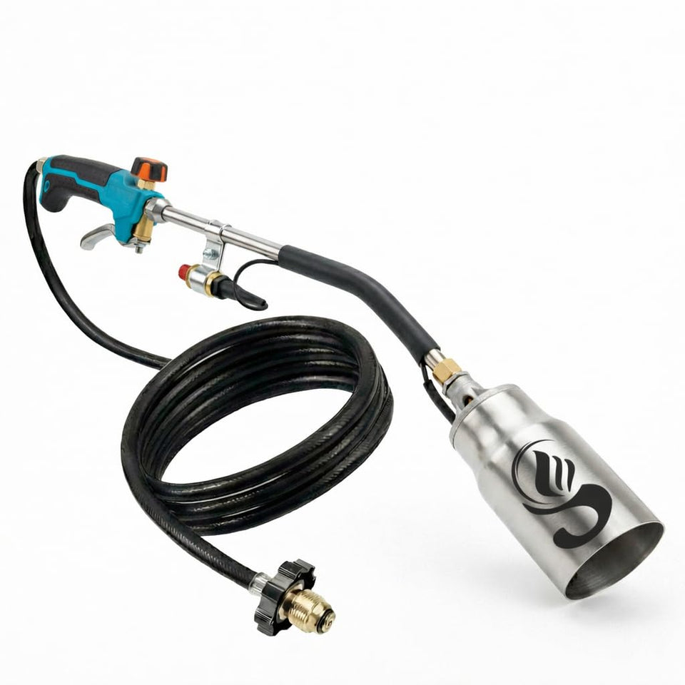 Sunlight Charcoal propane torch weed burner with extended reach for efficient weed control.