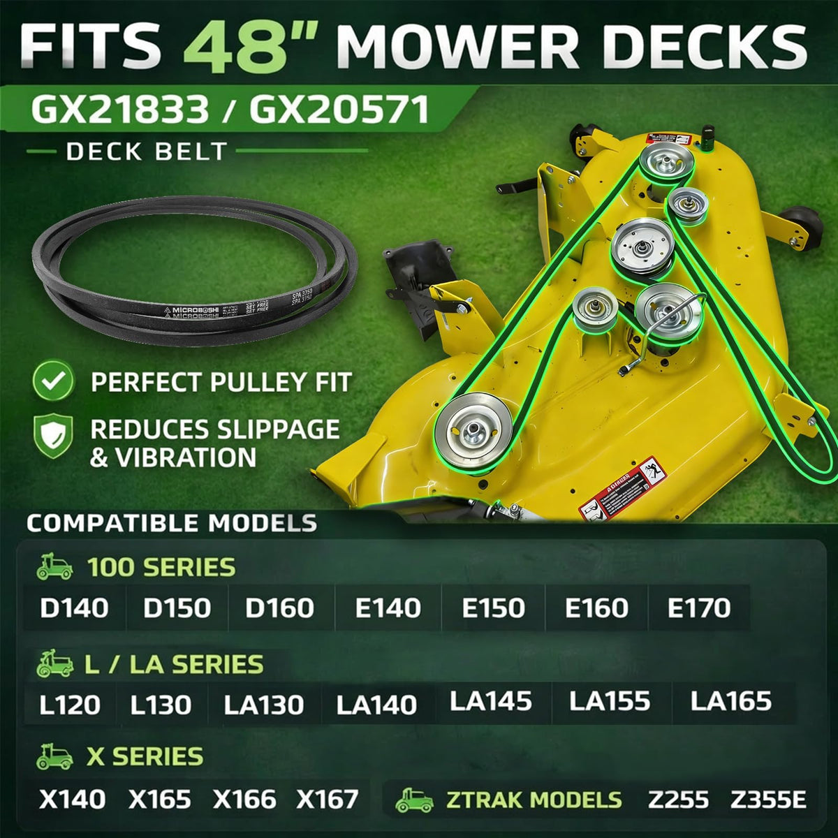 Sunluway belt for 48in deck fits L120 and LA130 for smooth mowing.