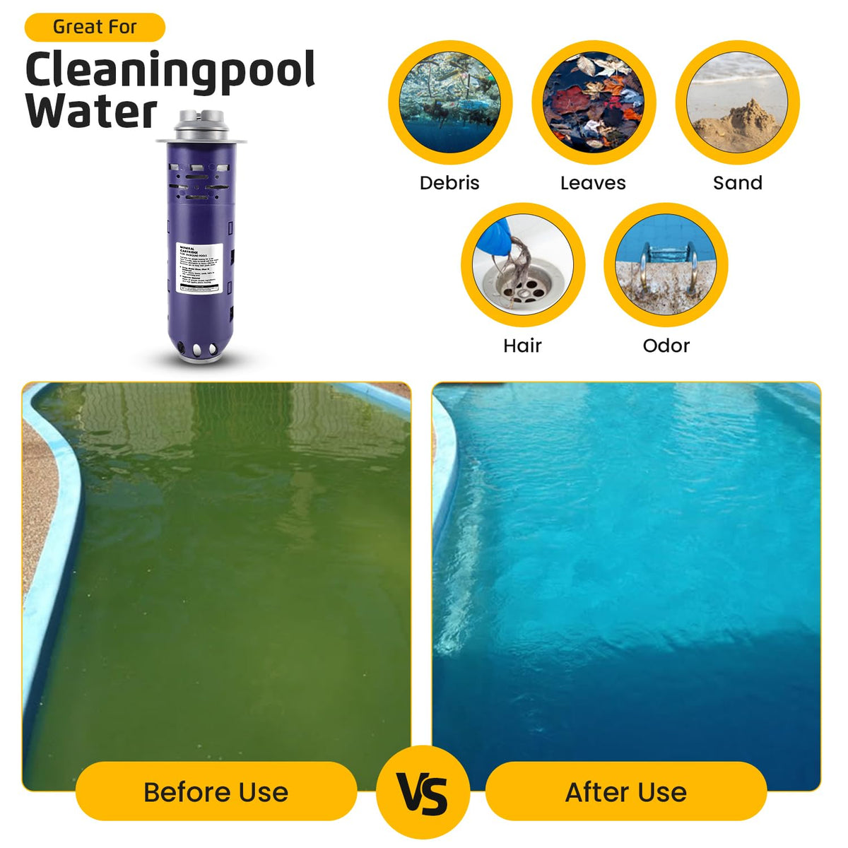 Sunluway ceramic mineral cartridge promotes sparkling pool water